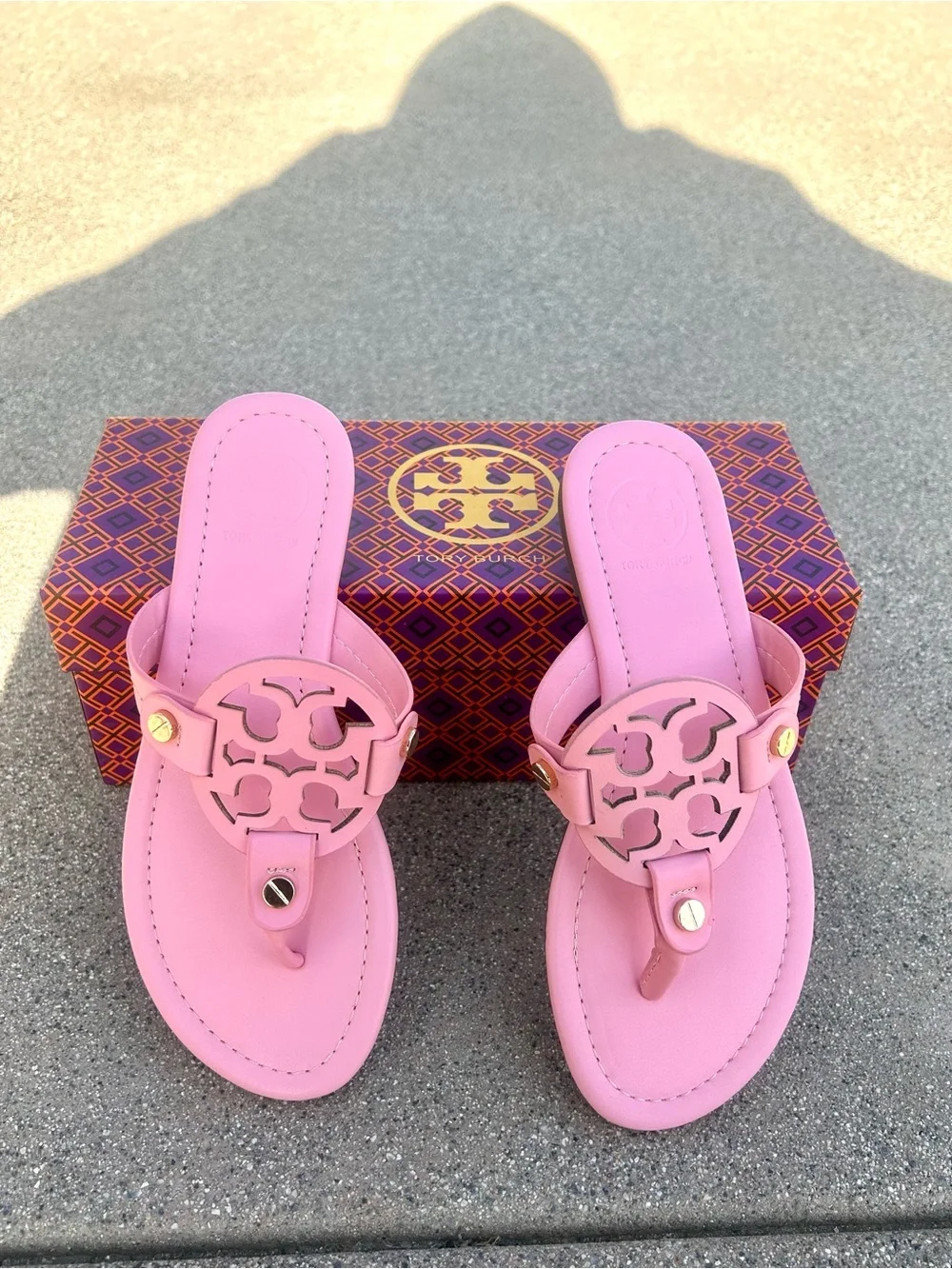 Tory Burch Pink Leather Logo Thong Sandals